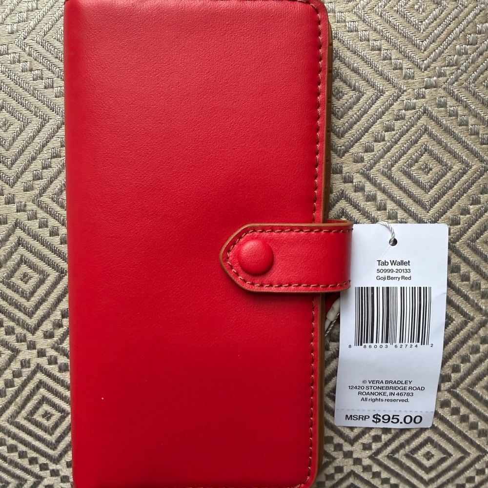 Vera Bradley Red & Brown Women's Leather Tab Wallet NWT 95.00 - Picture 2 of 7